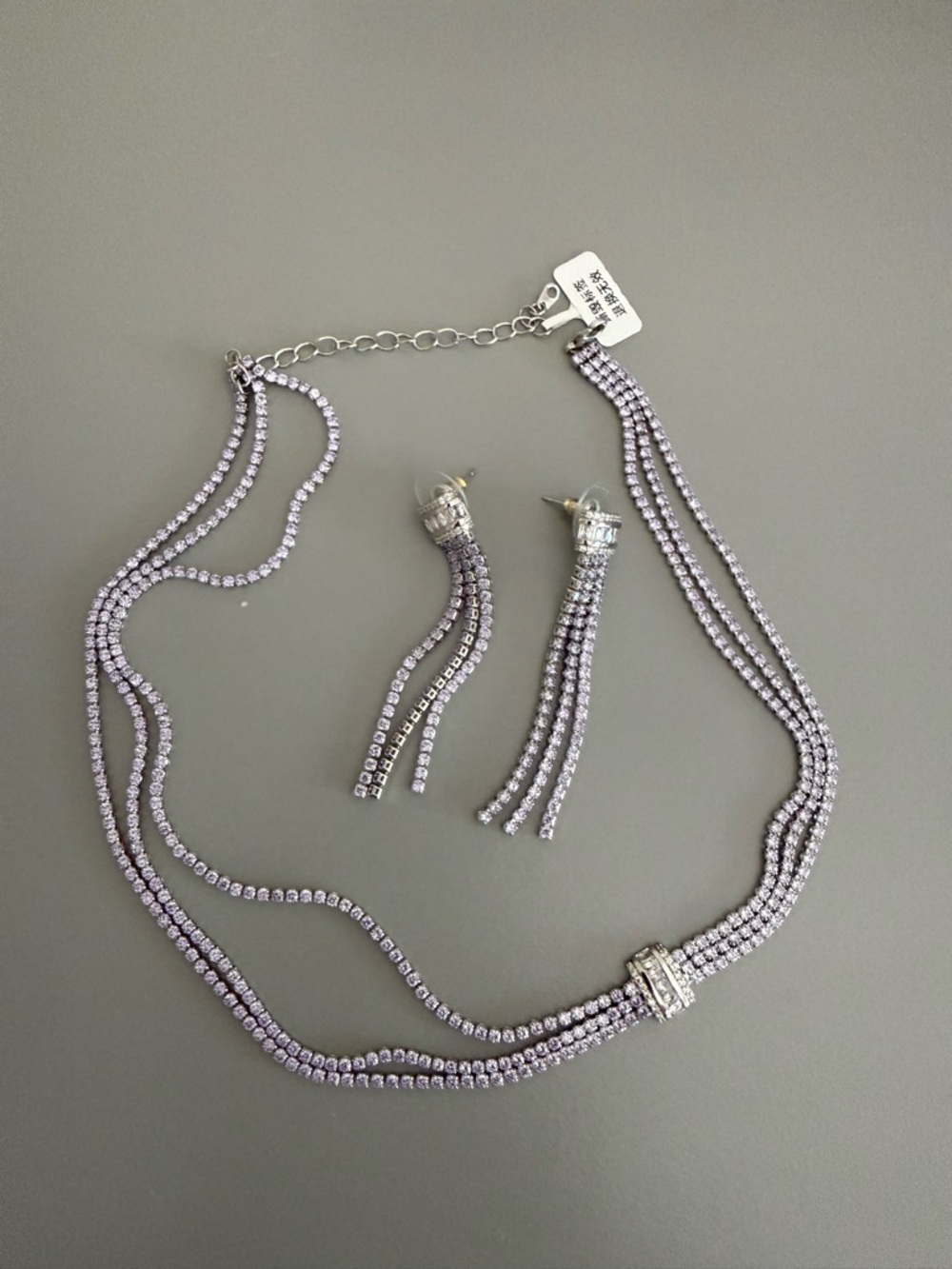 Women’s Lavender Multi-Strand Necklace & Tassel Earrings Set